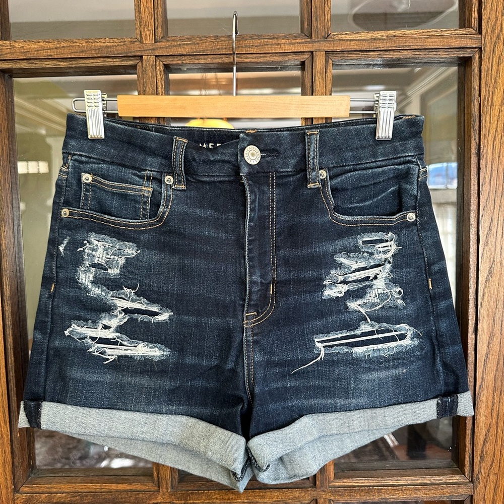 American Eagle Outfitters Dark Blue Distressed Jean Shorts